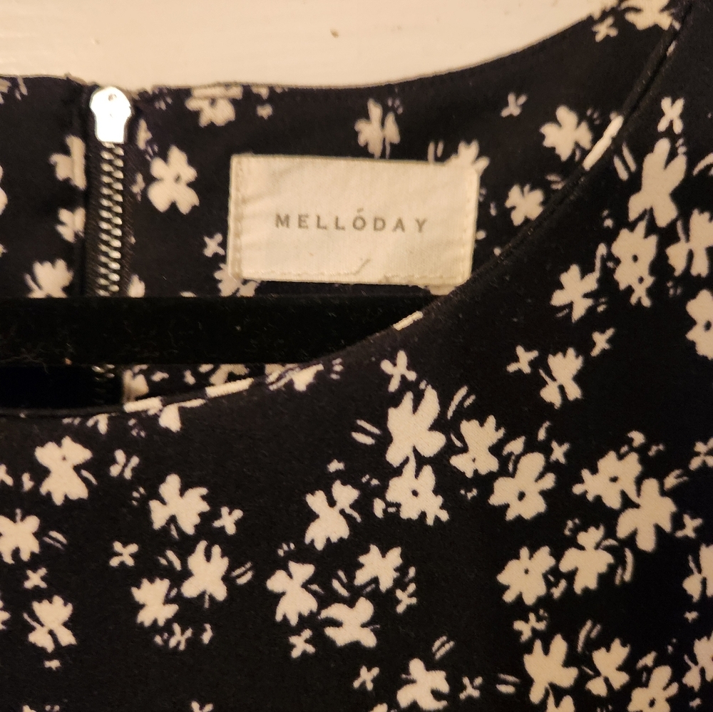 MELLODAY Blouse, Black & White Floral Pattern, Long Sleeve,  Size XXL - Picture 4 of 12
